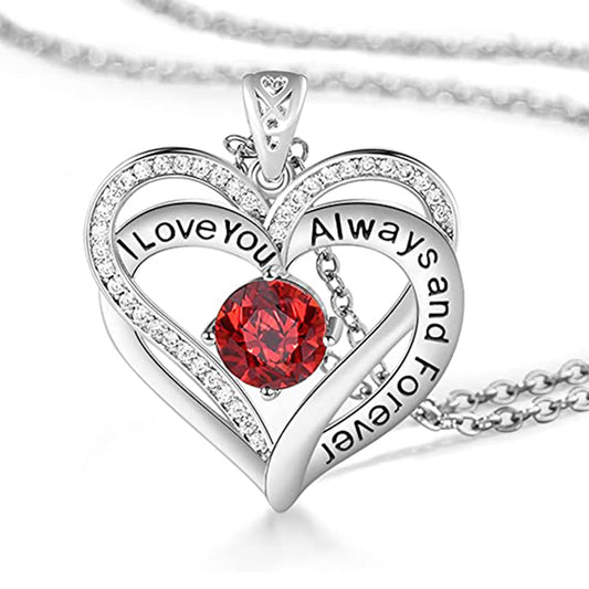 I Love You Always And Forever Crystal Heart Pendant Necklace Birthstone Necklaces